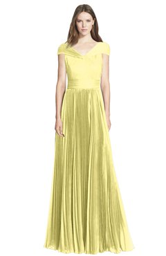 ColsBM Bryanna Pastel Yellow Classic Fit-n-Flare V-neck Short Sleeve Zip up Chiffon Bridesmaid Dresses