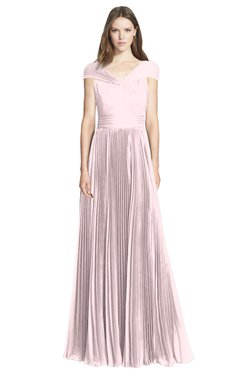 ColsBM Bryanna Petal Pink Classic Fit-n-Flare V-neck Short Sleeve Zip up Chiffon Bridesmaid Dresses