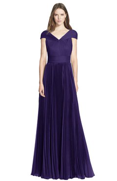 ColsBM Bryanna Royal Purple Classic Fit-n-Flare V-neck Short Sleeve Zip up Chiffon Bridesmaid Dresses