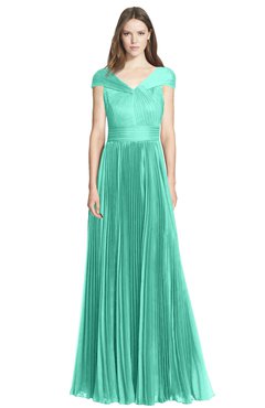 ColsBM Bryanna Seafoam Green Classic Fit-n-Flare V-neck Short Sleeve Zip up Chiffon Bridesmaid Dresses
