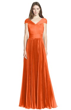 ColsBM Bryanna Tangerine Classic Fit-n-Flare V-neck Short Sleeve Zip up Chiffon Bridesmaid Dresses