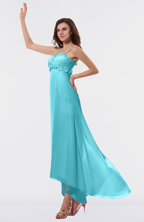 ColsBM Libby Turquoise Romantic Empire Chiffon Tea Length Ruffles Bridesmaid Dresses