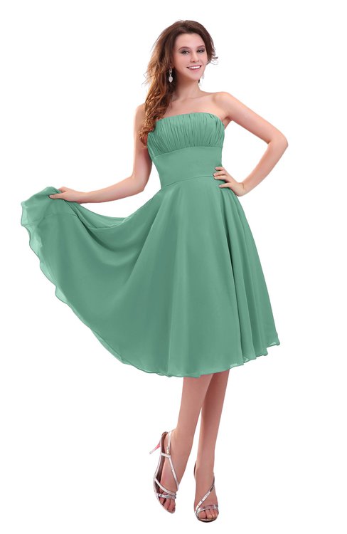 ColsBM Lena Beryl Green Plain Strapless Zip up Knee Length Pleated Prom Dresses