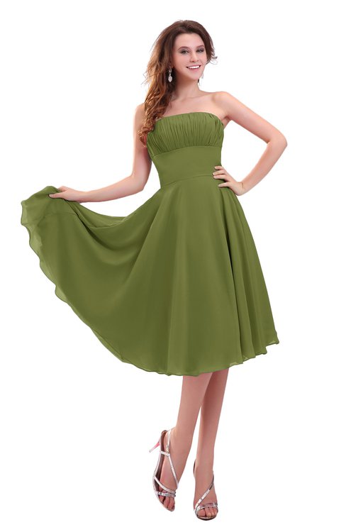 ColsBM Lena Olive Green Plain Strapless Zip up Knee Length Pleated Prom Dresses