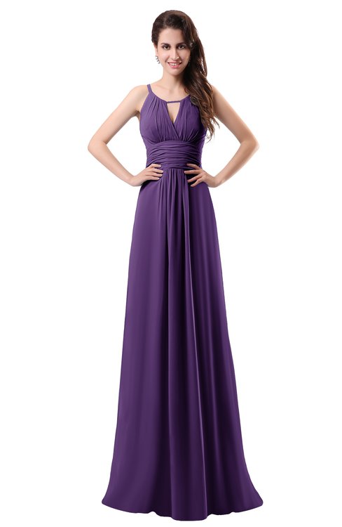ColsBM Daisy Dark Purple Simple Column Scoop Chiffon Ruching Bridesmaid Dresses