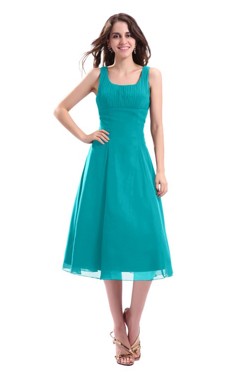ColsBM Annabel Teal Simple A-line Chiffon Tea Length Pleated Cocktail Dresses