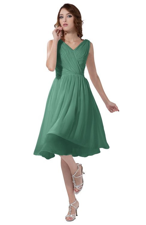 ColsBM Alexis Beryl Green Simple A-line V-neck Zipper Knee Length Ruching Party Dresses