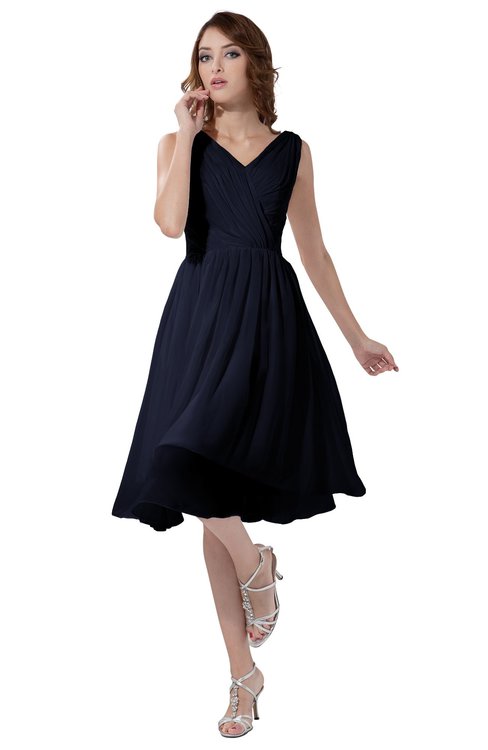 ColsBM Alexis Peacoat Simple A-line V-neck Zipper Knee Length Ruching Party Dresses