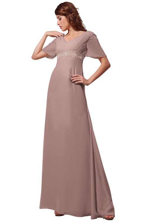 ColsBM Alaia Blush Pink Modest Short Sleeve Chiffon Floor Length Beading Bridesmaid Dresses