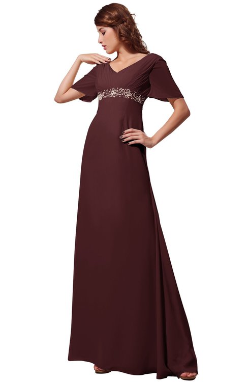 ColsBM Alaia Burgundy Modest Short Sleeve Chiffon Floor Length Beading Bridesmaid Dresses
