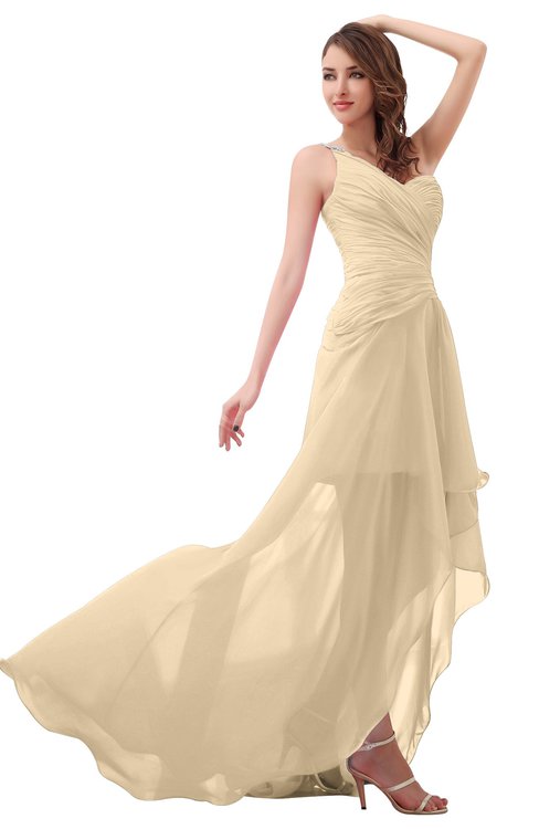 ColsBM Paige Apricot Gelato Romantic One Shoulder Sleeveless Brush Train Ruching Bridesmaid Dresses