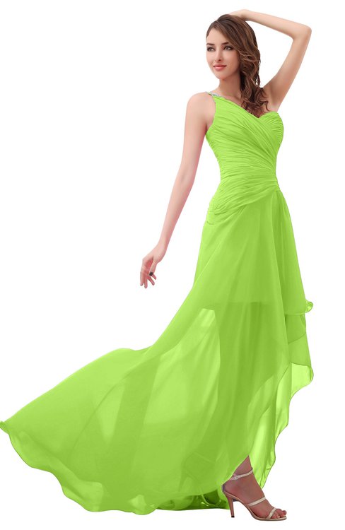 ColsBM Paige Bright Green Romantic One Shoulder Sleeveless Brush Train Ruching Bridesmaid Dresses