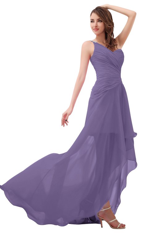 ColsBM Paige Chalk Violet Romantic One Shoulder Sleeveless Brush Train Ruching Bridesmaid Dresses