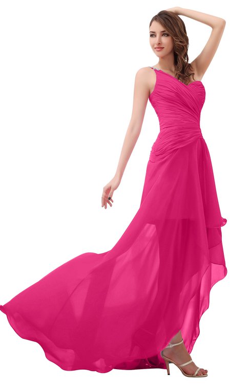 ColsBM Paige Fandango Pink Romantic One Shoulder Sleeveless Brush Train Ruching Bridesmaid Dresses