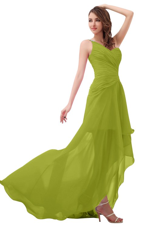 ColsBM Paige Green Oasis Romantic One Shoulder Sleeveless Brush Train Ruching Bridesmaid Dresses