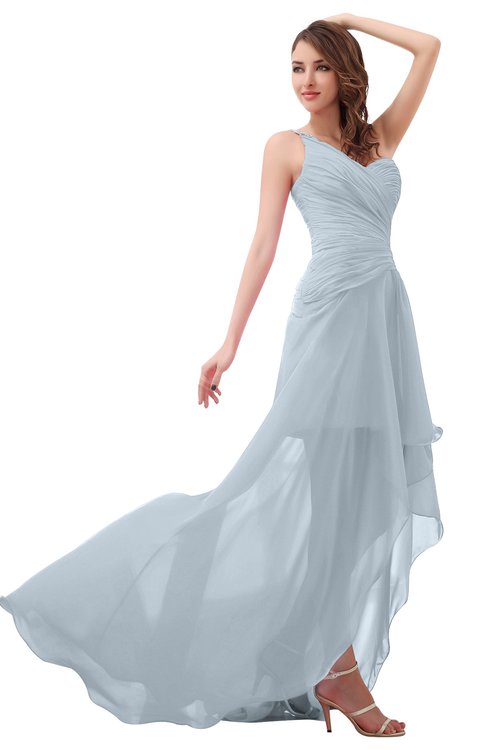 ColsBM Paige Illusion Blue Romantic One Shoulder Sleeveless Brush Train Ruching Bridesmaid Dresses
