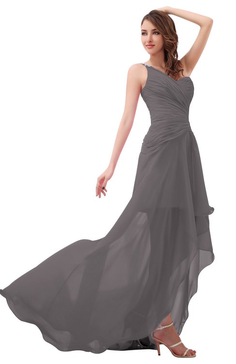 ColsBM Paige Ridge Grey Romantic One Shoulder Sleeveless Brush Train Ruching Bridesmaid Dresses