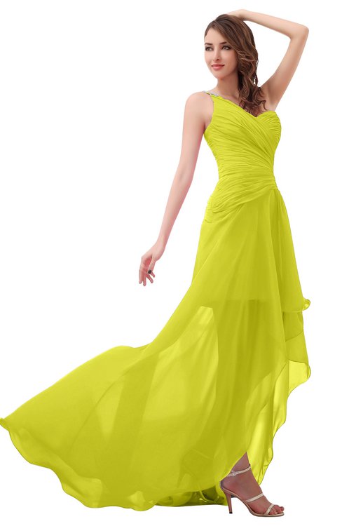 ColsBM Paige Sulphur Spring Romantic One Shoulder Sleeveless Brush Train Ruching Bridesmaid Dresses