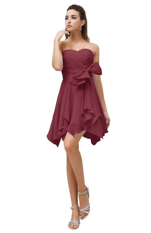 ColsBM Rosalie Wine Princess A-line Backless Chiffon Short Party Dresses