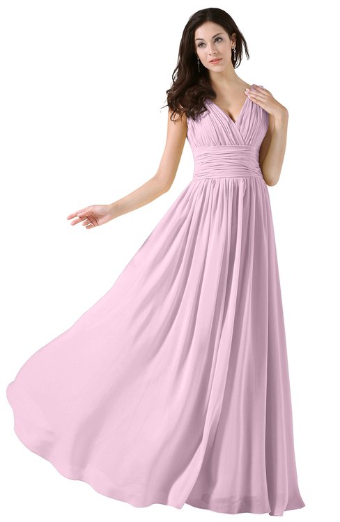 ColsBM Alana Fairy Tale Elegant V-neck Sleeveless Zip up Floor Length Ruching Bridesmaid Dresses
