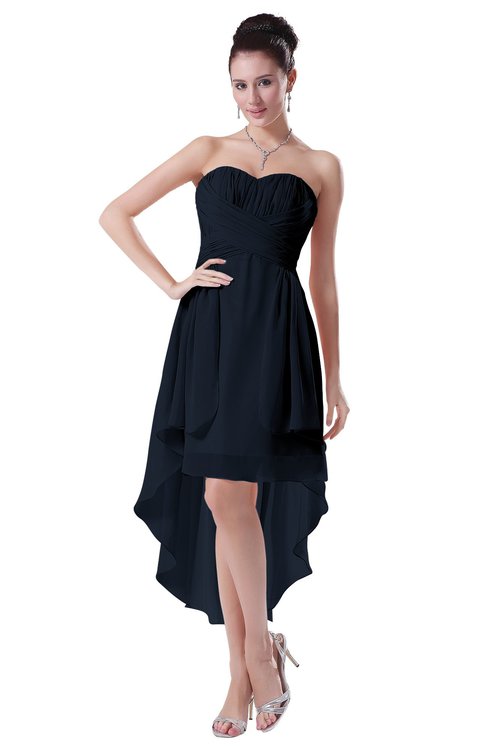 ColsBM Victoria Navy Blue Hawaiian A-line Sleeveless Chiffon Tea Length Ruching Evening Dresses