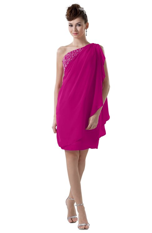 ColsBM Layla Hot Pink Informal Sheath Backless Chiffon Knee Length Paillette Homecoming Dresses