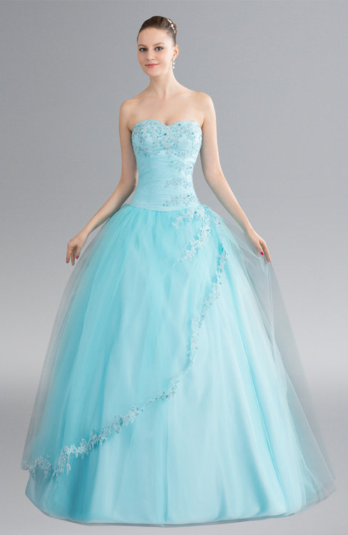 ColsBM Cleo Aqua Fairytale Hall Sleeveless Lace up Floor Length Appliques Bridal Gowns