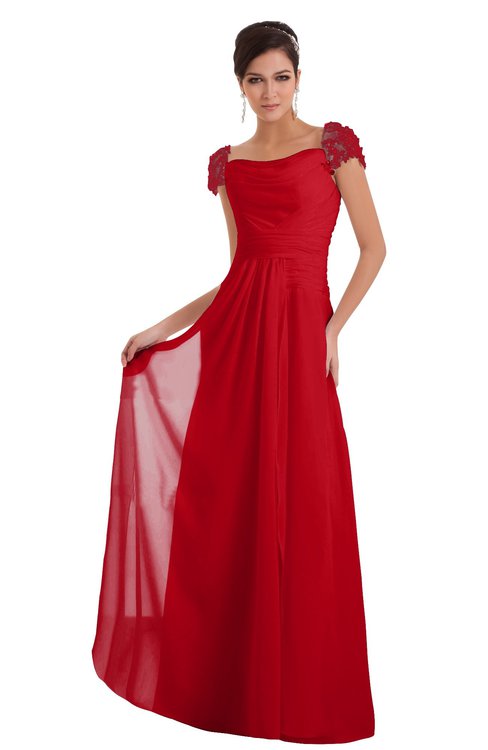 ColsBM Carlee Red Elegant A-line Wide Square Short Sleeve Appliques Bridesmaid Dresses