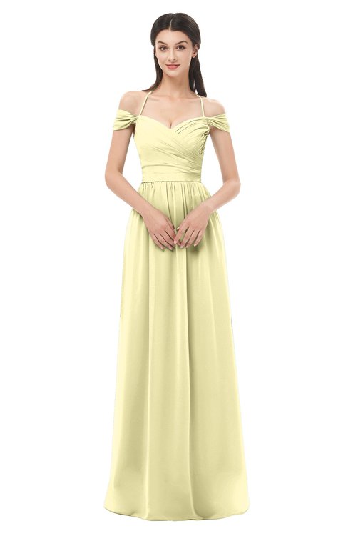 ColsBM Amirah Soft Yellow Bridesmaid Dresses Halter Zip up Pleated Floor Length Elegant Short Sleeve