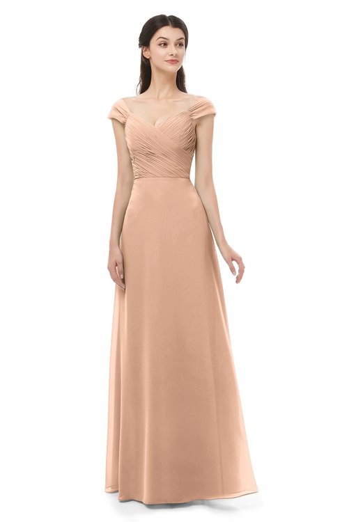 ColsBM Aspen Burnt Orange Bridesmaid Dresses Off The Shoulder Elegant Short Sleeve Floor Length A-line Ruching