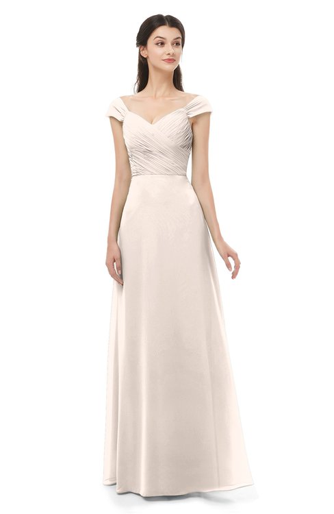 ColsBM Aspen Cream Pink Bridesmaid Dresses Off The Shoulder Elegant Short Sleeve Floor Length A-line Ruching