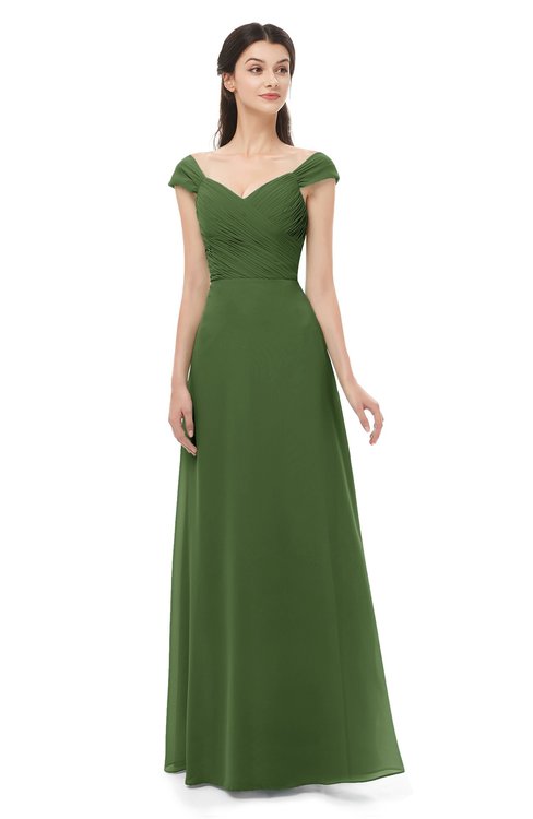 ColsBM Aspen Garden Green Bridesmaid Dresses Off The Shoulder Elegant Short Sleeve Floor Length A-line Ruching