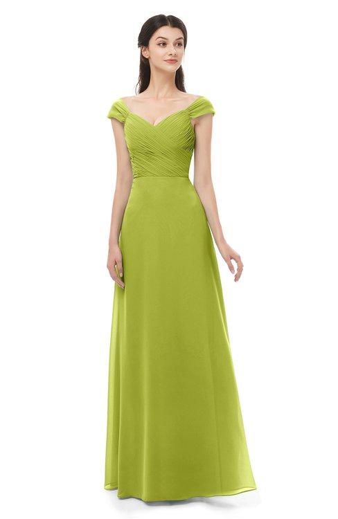 ColsBM Aspen Green Oasis Bridesmaid Dresses Off The Shoulder Elegant Short Sleeve Floor Length A-line Ruching
