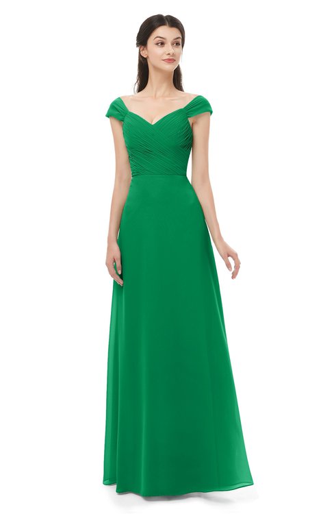 ColsBM Aspen Green Bridesmaid Dresses Off The Shoulder Elegant Short Sleeve Floor Length A-line Ruching