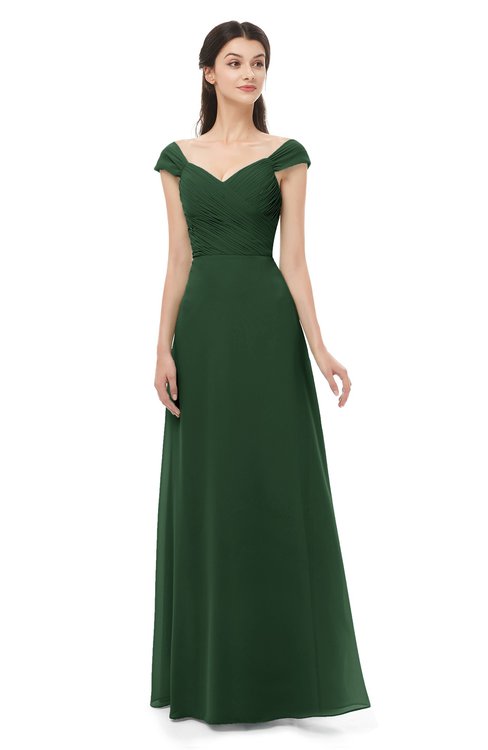 ColsBM Aspen Hunter Green Bridesmaid Dresses Off The Shoulder Elegant Short Sleeve Floor Length A-line Ruching