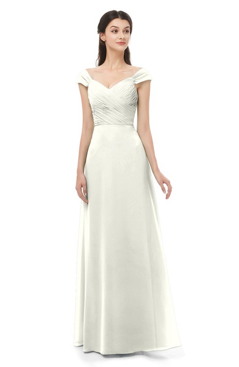ColsBM Aspen Ivory Bridesmaid Dresses Off The Shoulder Elegant Short Sleeve Floor Length A-line Ruching