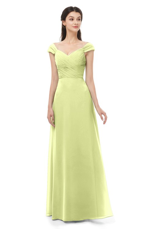 ColsBM Aspen Lime Sherbet Bridesmaid Dresses Off The Shoulder Elegant Short Sleeve Floor Length A-line Ruching
