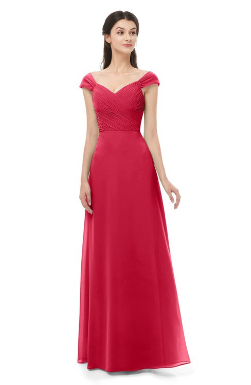 ColsBM Aspen Lollipop Bridesmaid Dresses Off The Shoulder Elegant Short Sleeve Floor Length A-line Ruching