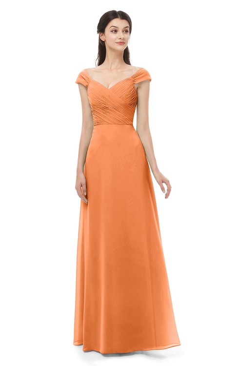 ColsBM Aspen Mango Bridesmaid Dresses Off The Shoulder Elegant Short Sleeve Floor Length A-line Ruching