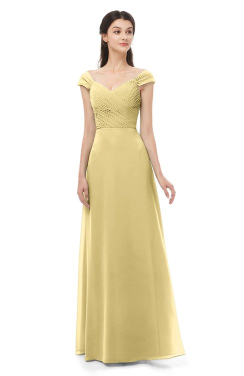 ColsBM Aspen New Wheat Bridesmaid Dresses Off The Shoulder Elegant Short Sleeve Floor Length A-line Ruching