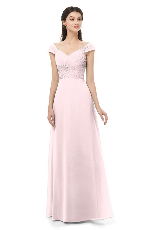 ColsBM Aspen Petal Pink Bridesmaid Dresses Off The Shoulder Elegant Short Sleeve Floor Length A-line Ruching