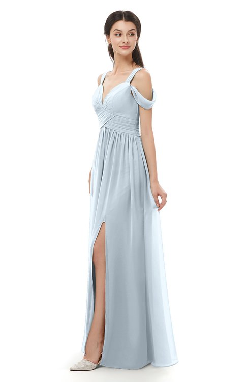 ColsBM Raven Illusion Blue Bridesmaid Dresses Split-Front Modern Short Sleeve Floor Length Thick Straps A-line