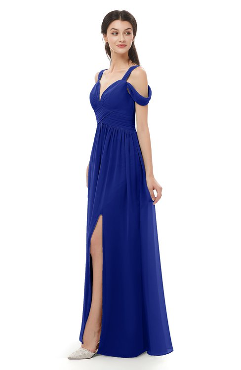 ColsBM Raven Nautical Blue Bridesmaid Dresses Split-Front Modern Short Sleeve Floor Length Thick Straps A-line
