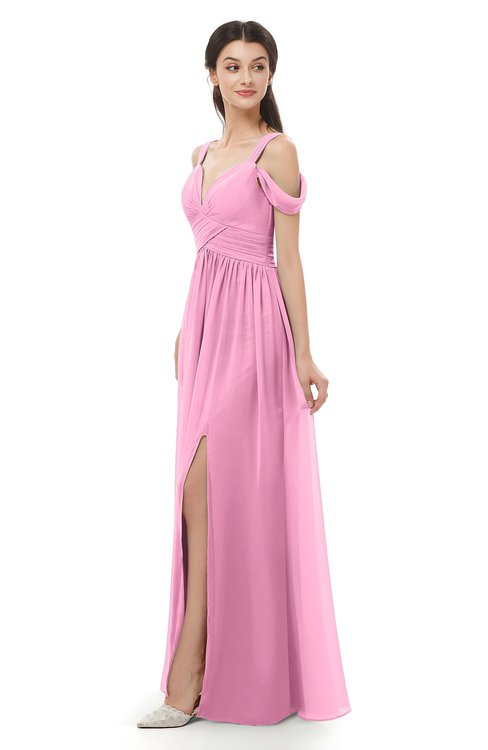 ColsBM Raven Pink Bridesmaid Dresses Split-Front Modern Short Sleeve Floor Length Thick Straps A-line