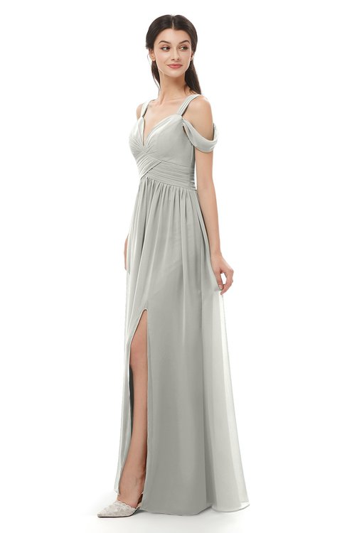 ColsBM Raven Platinum Bridesmaid Dresses Split-Front Modern Short Sleeve Floor Length Thick Straps A-line