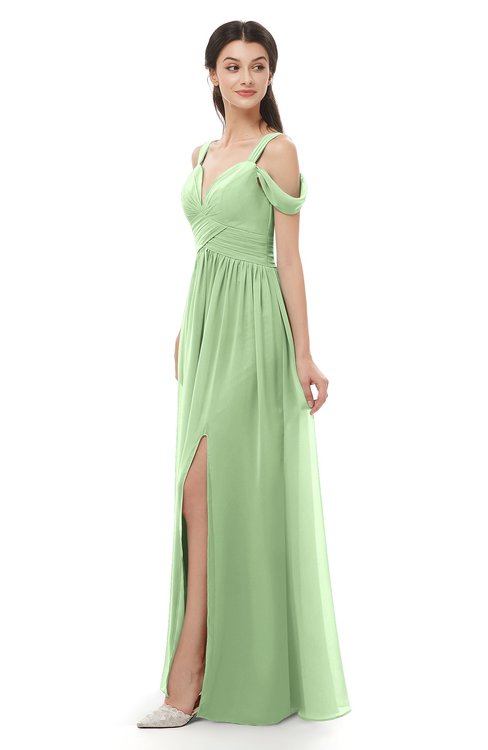 ColsBM Raven Sage Green Bridesmaid Dresses Split-Front Modern Short Sleeve Floor Length Thick Straps A-line
