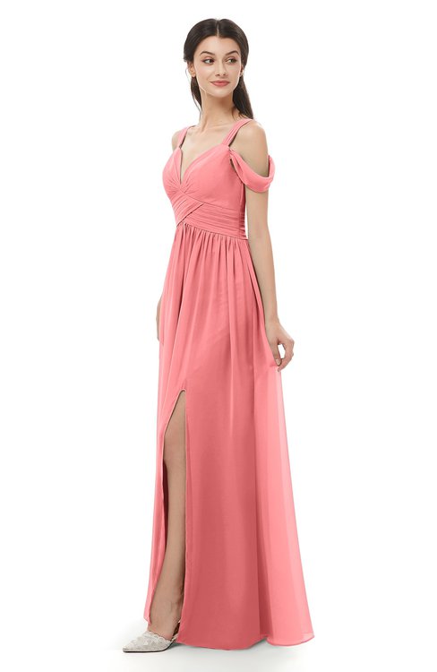 ColsBM Raven Shell Pink Bridesmaid Dresses Split-Front Modern Short Sleeve Floor Length Thick Straps A-line