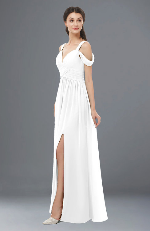 ColsBM Raven White Bridesmaid Dresses Split-Front Modern Short Sleeve Floor Length Thick Straps A-line