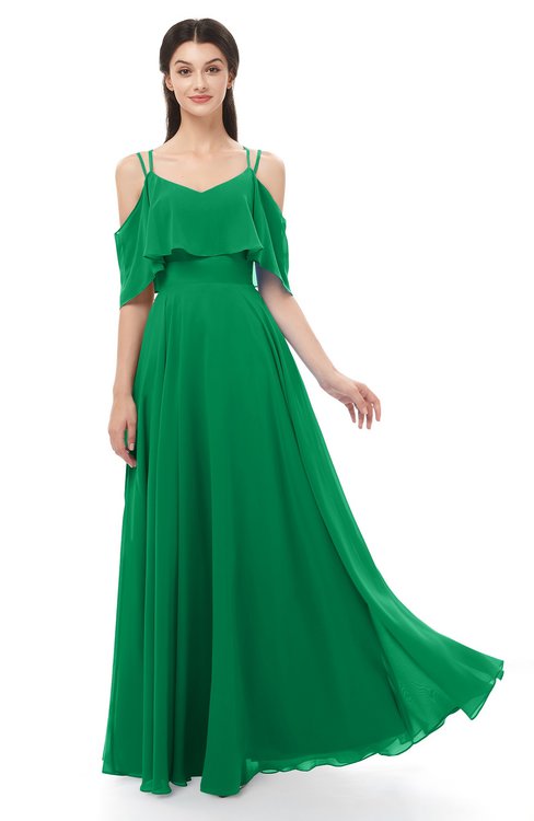 ColsBM Jamie Green Bridesmaid Dresses Floor Length Pleated V-neck Half Backless A-line Modern