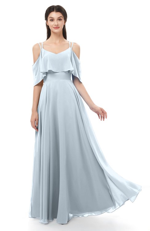 ColsBM Jamie Illusion Blue Bridesmaid Dresses Floor Length Pleated V-neck Half Backless A-line Modern